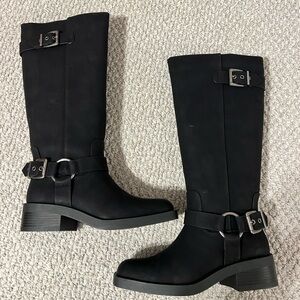 Lulus black buckle Moto boots